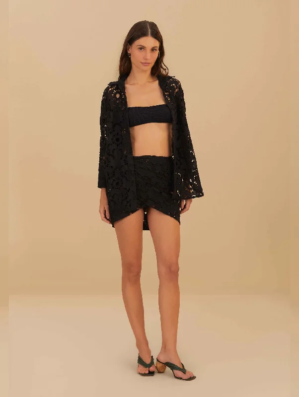 Sun Eyelet Mini Skirt in Black